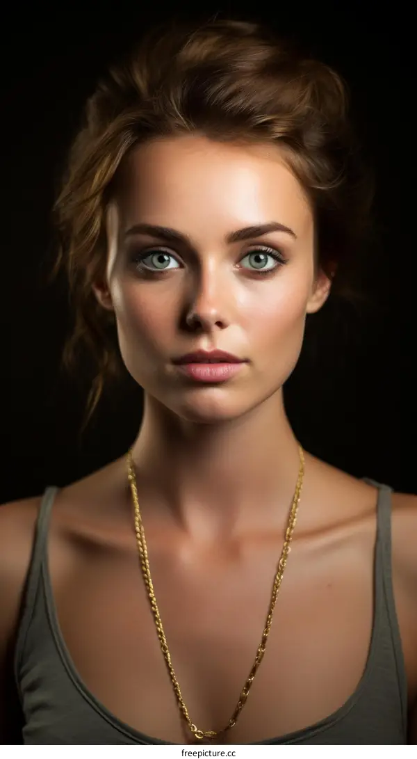 Portrait of a beautiful young woman with green eyes and brown hair