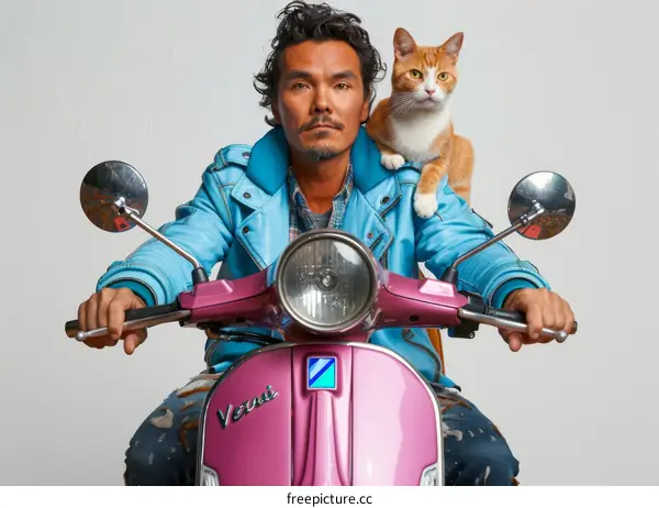 Portrait of a man with a cat on his shoulder