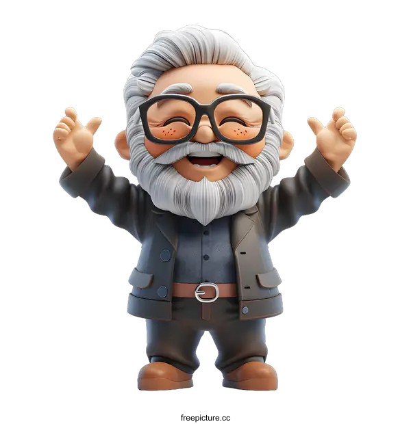 [Transparent Background PNG]Cheerful 3D grandpa character
