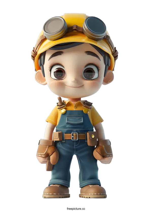 [Transparent Background PNG]Cute Cartoon Character Wearing a Construction Worker Outfit