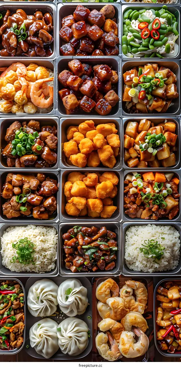 Assortment of Chinese Food in Takeout Containers
