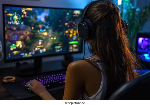 Woman Gamer at her Home PC Desk