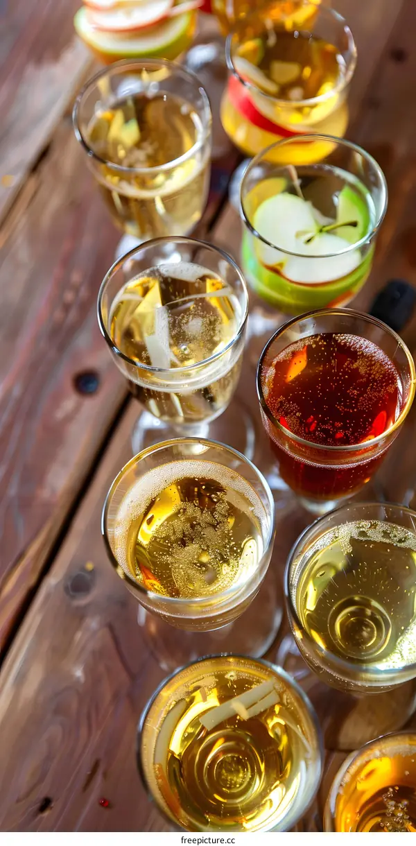 Golden Sparkling Wine in Glasses On Wooden Table