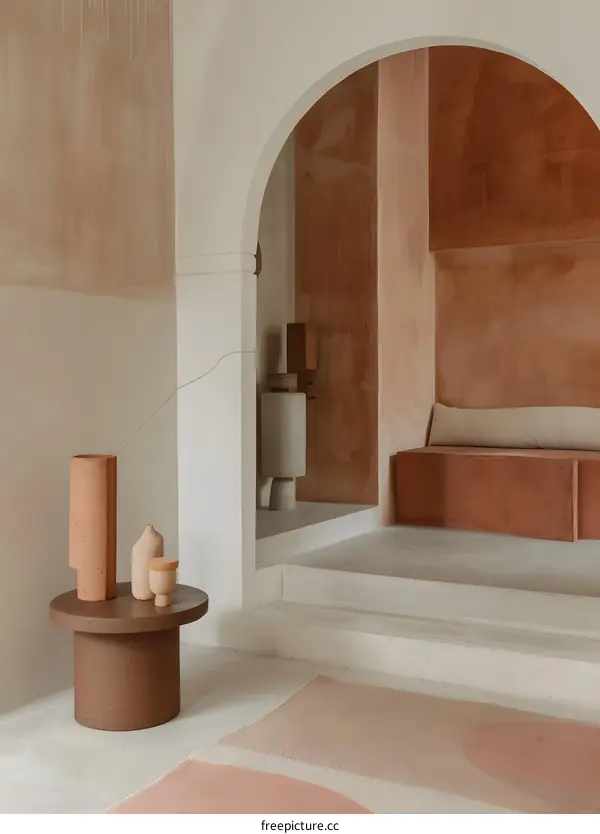 Minimalist Interior Design with Archway and Earthy Tones