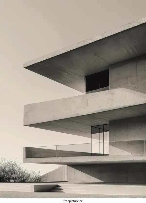 Balcony and Terrace of a Modern Concrete House