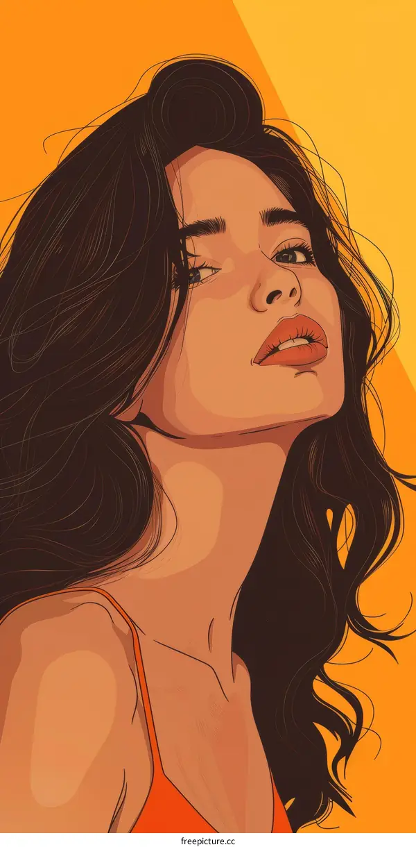 A beautiful girl with long brown hair and red lips