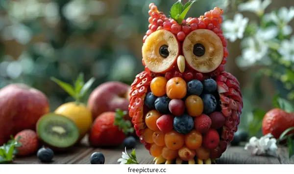 A Cute Owl Made of Fruits