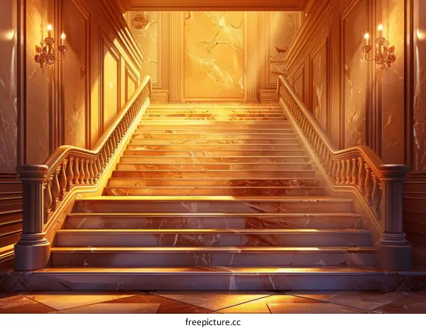 Golden Marble Staircase in a Luxurious Mansion