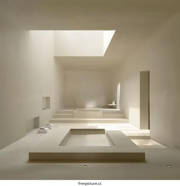 Minimalist Bathroom Design with a Skylight and a Plunge Pool