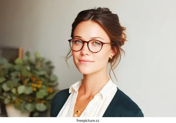 Portrait of a Woman with Glasses and Elegant Style