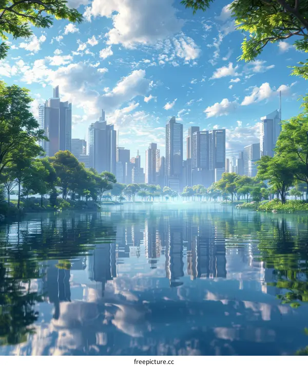 Urban Oasis: City Park with Lush Greenery