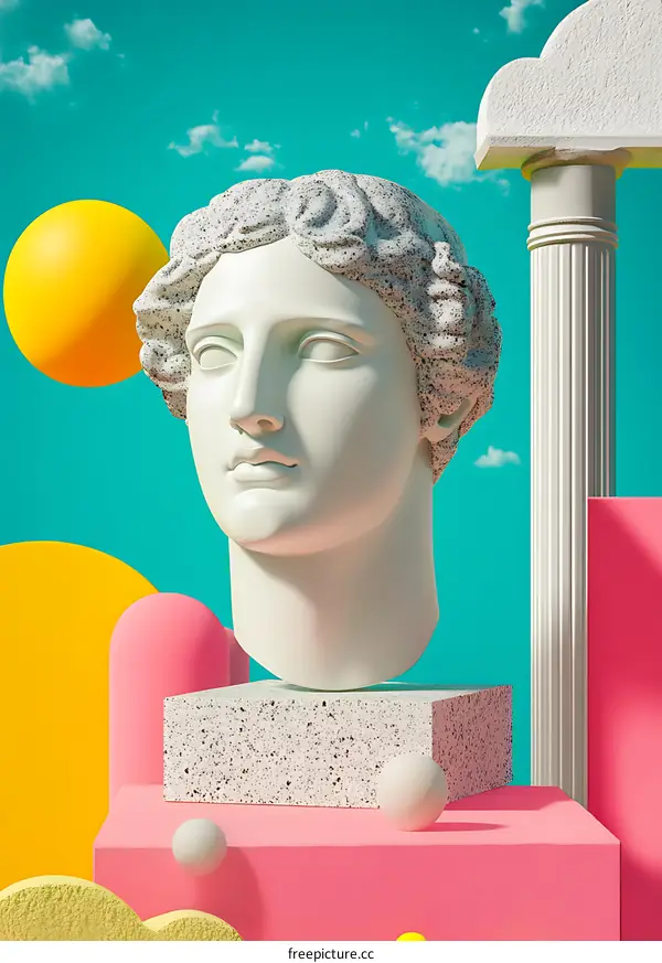 Abstract Art with Bust Sculpture and Geometric Shapes