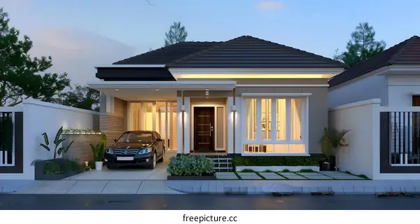 Modern House Design with a Car in the Driveway