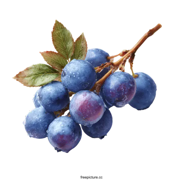 [Transparent Background PNG]Fresh Blueberries Bunch on White Background