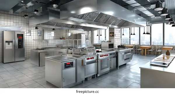 Modern Commercial Kitchen Design with Stainless Steel Appliances
