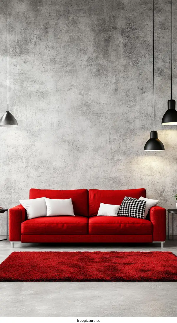 Modern Red Sofa and Rug Interior Design