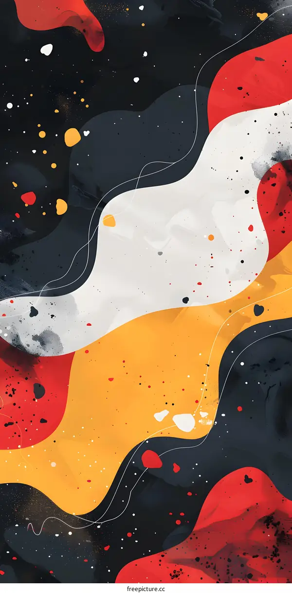 Abstract Art Background with Wavy Lines and Red Yellow Black Color