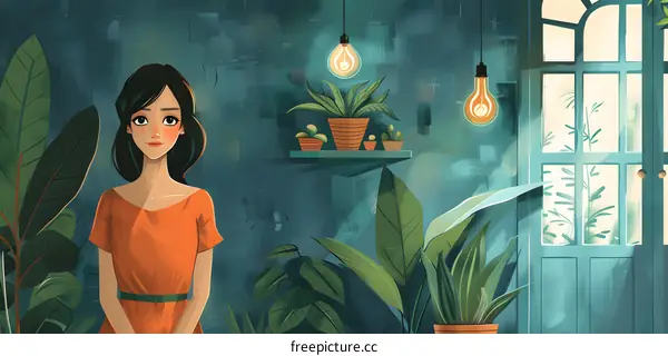 A girl standing in a room with many plants