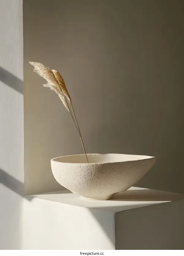 White Ceramic Bowl with Dried Pampas Grass