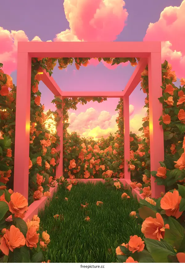 Pink Frame in a Field of Flowers