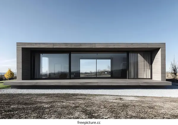 Modern Concrete House with Large Windows