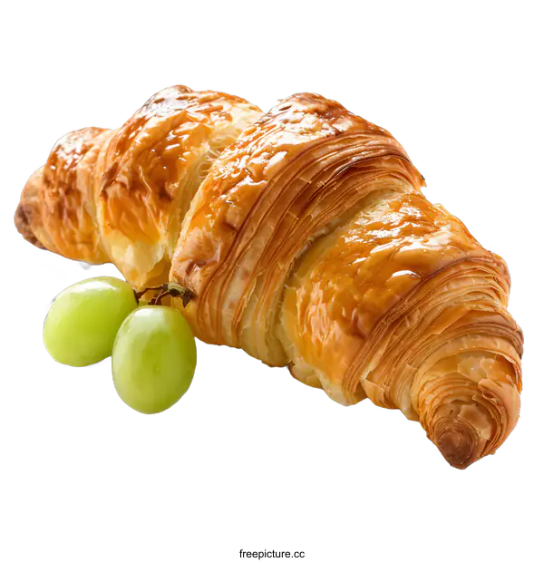 [Transparent Background PNG]Freshly Baked Croissant with Green Grapes on transparent background