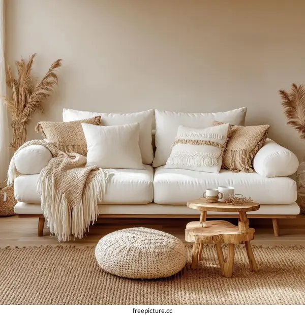 Beige and White Living Room Interior Design