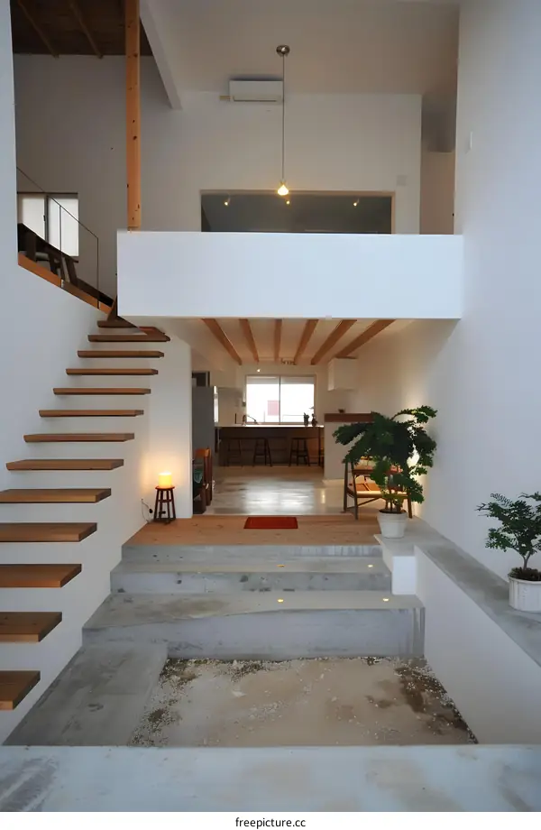 Modern Minimalist Staircase In A Japanese Home