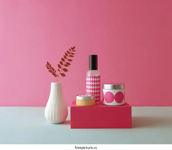 Pink Aesthetic Beauty Products Display