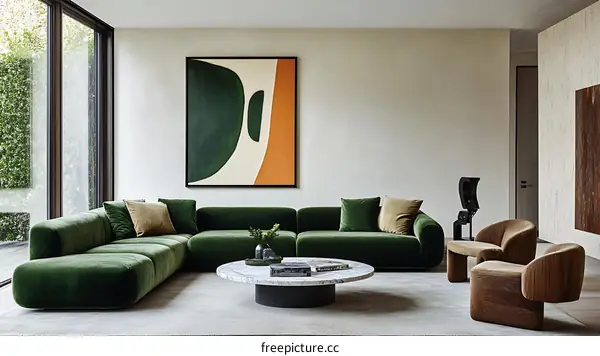 Modern Living Room with Bold Green Sectional Sofa