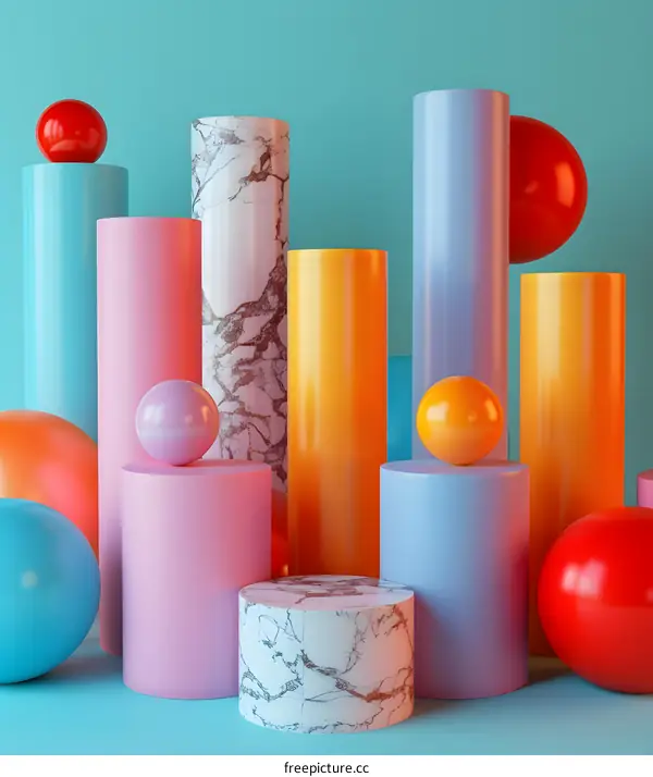 Colorful 3D shapes and spheres composition