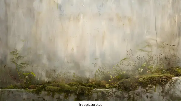 Vintage Wall Texture With Green Plants and Moss