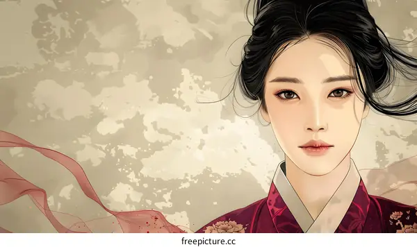 A beautiful illustration of a Korean woman in traditional dress