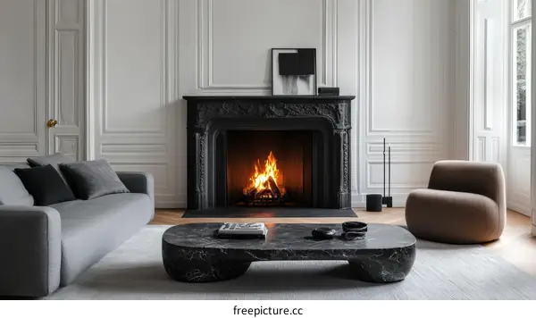 Modern Living Room Interior Design with Fireplace