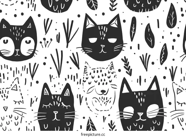 Black And White Cat Seamless Pattern