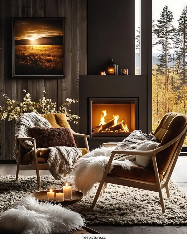 Cozy Autumn Living Room by the Fireplace