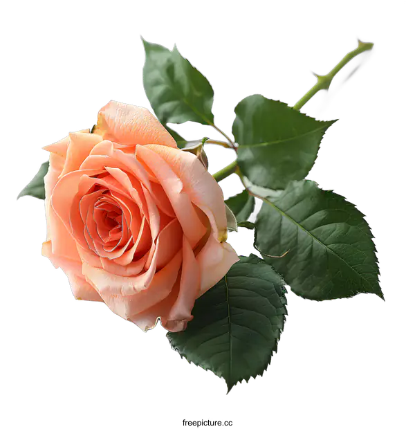 [Transparent Background PNG]Single Peach Rose on White Background