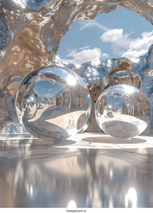 Abstract Metallic Sphere Cave Landscape