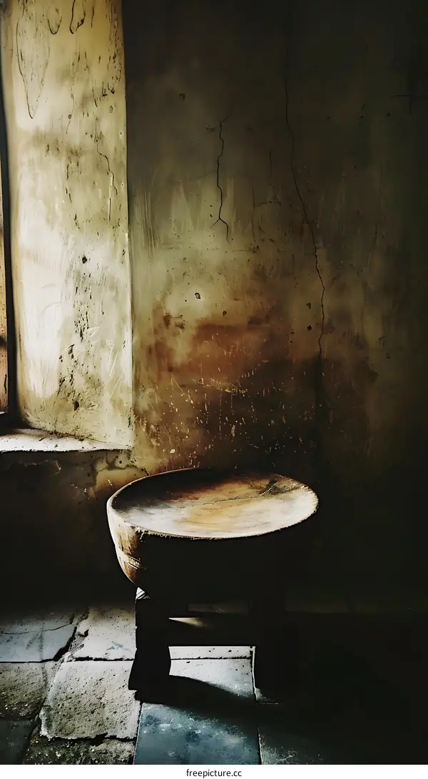 Old Wooden Stool in a Dark Room
