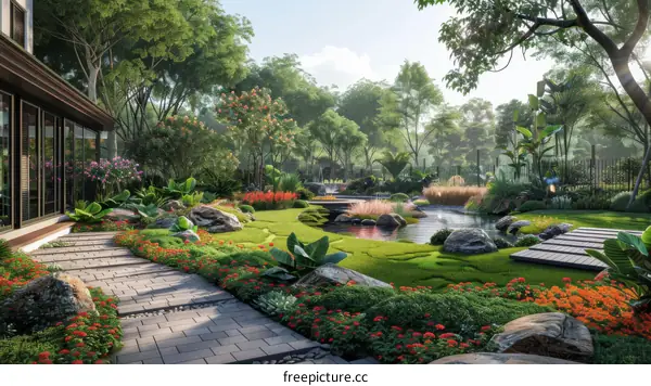 Tropical Garden Design Illustration for Modern Home