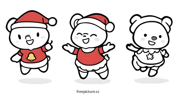 Cute Cartoon Bears Wearing Santa Hats