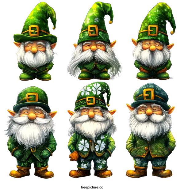 [Transparent Background PNG]Six Cute Cartoon Leprechauns for St. Patricks Day