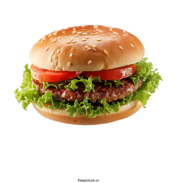 [Transparent Background PNG]A delicious-looking hamburger with sesame seeds on a white background