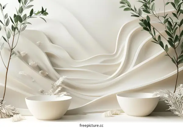 Elegant White Aesthetic Background with Bowls