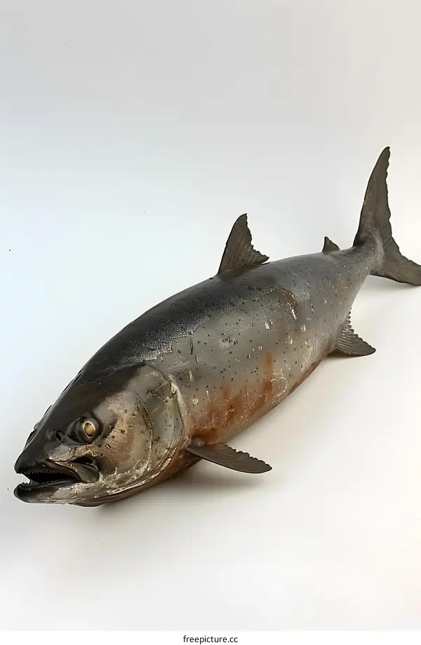 Metal Salmon Sculpture on White Background