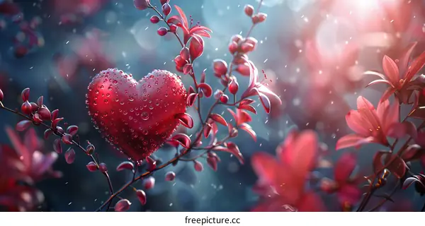 Heart in Nature with Red Flowers