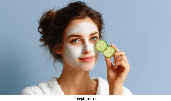 Woman with Face Mask and Cucumber Slices