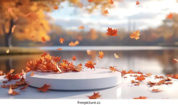Autumn Leaves Falling on a White Pedestal