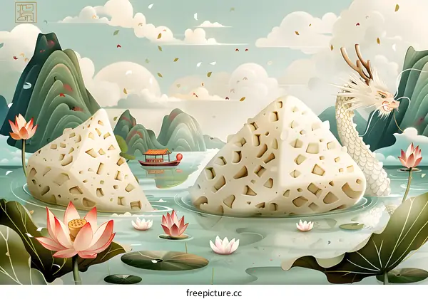 Dragon Boat Festival illustration with rice dumplings