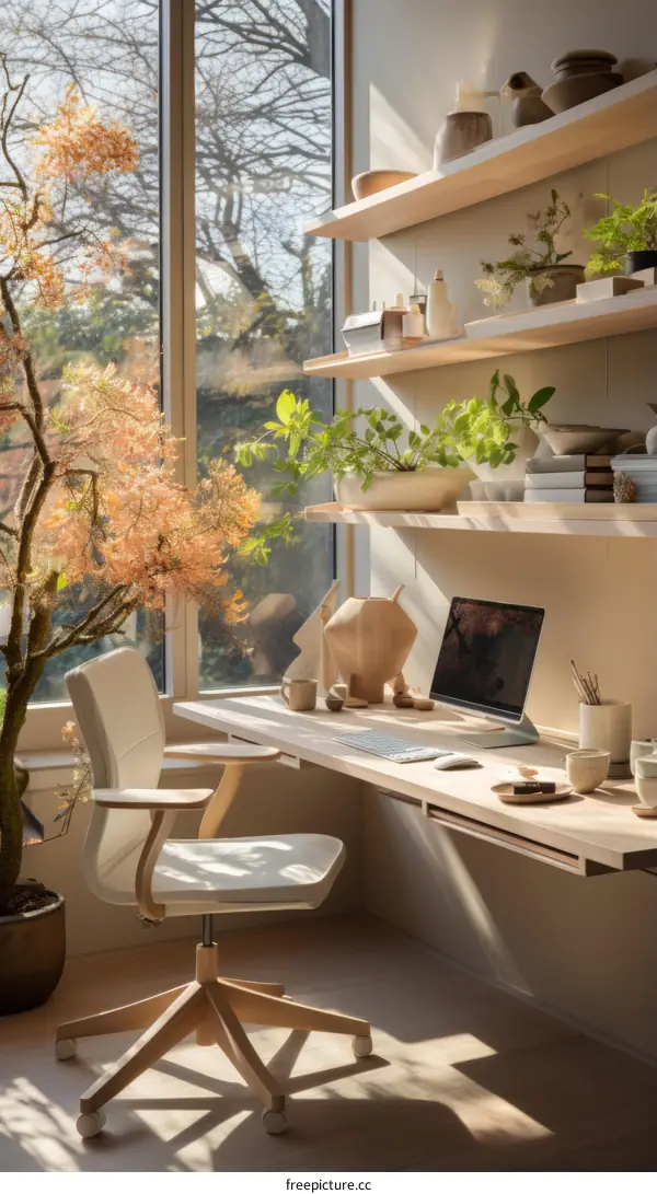 Serene Home Office with Lush Garden View